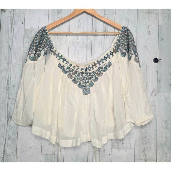 Free People Vacay Vibin Embroidered Off Shoulder Top Sz XS - Picture 3 of 10